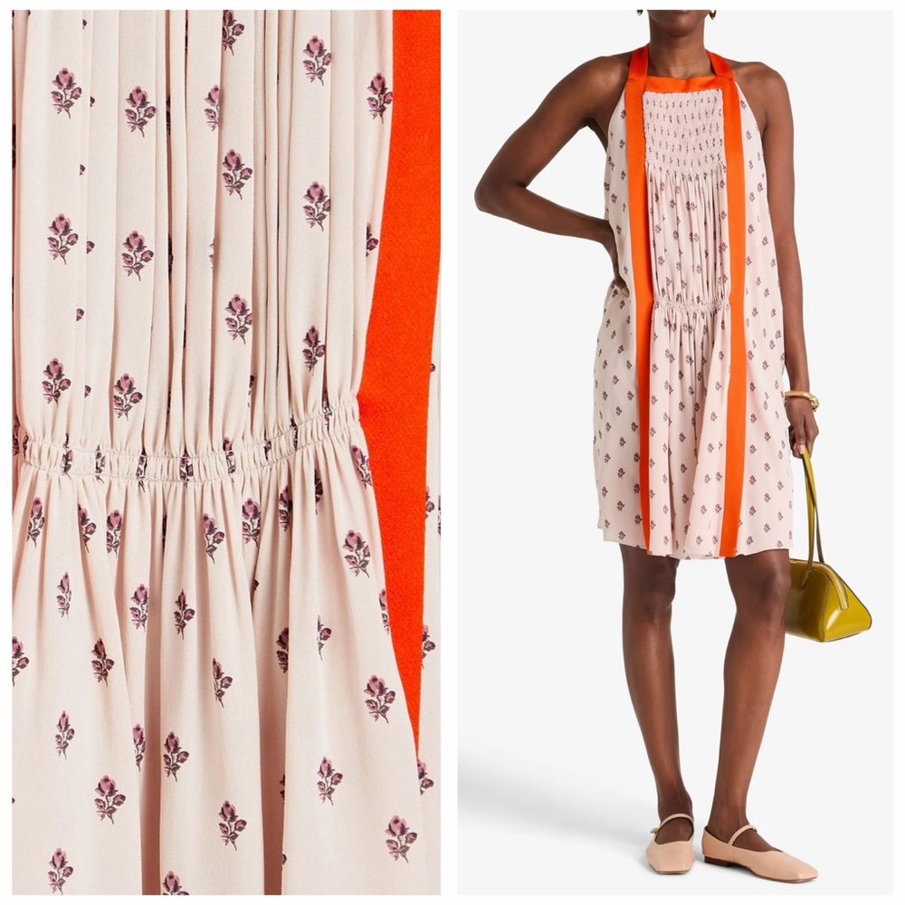 Valentino White Orange Mini Dress Halter Scarf Print 4 Resort Cocktail Boho 🟡 - Picture 3 of 14